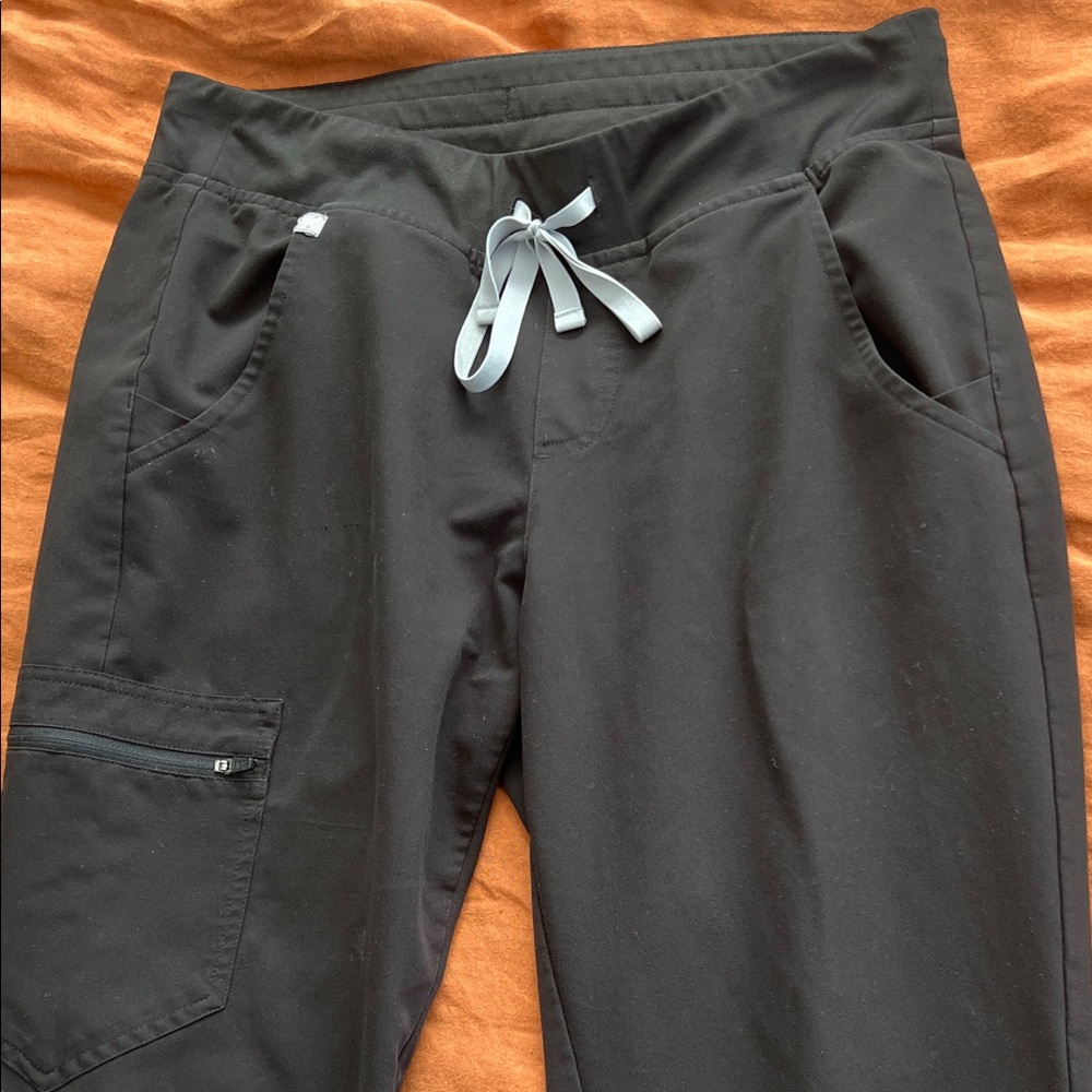 Figs Black Scrub Pants with Gray Drawstring